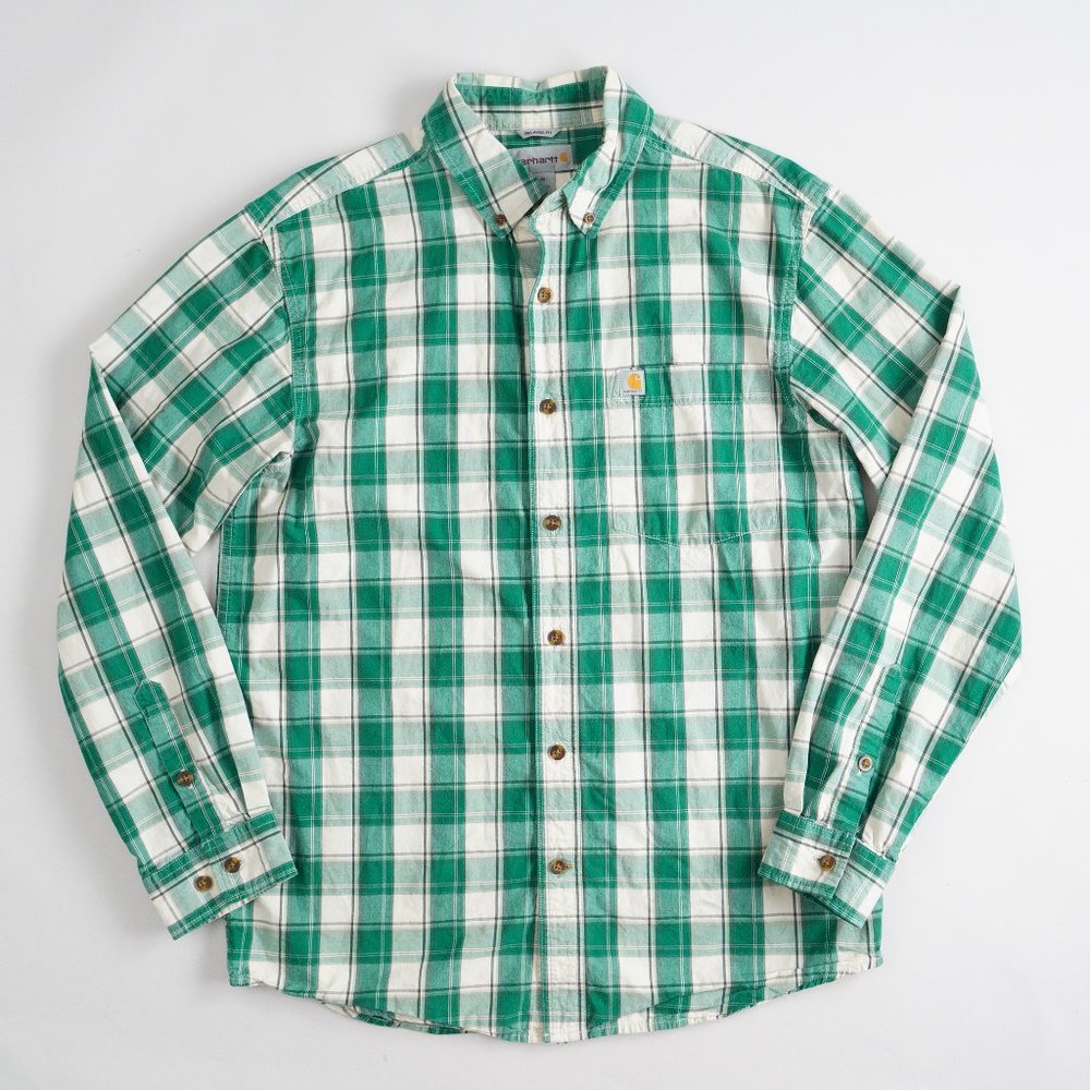 Carhartt Relaxed Fit Button Down Shirt Long Sleeve Check Plaid Green Mens Size M